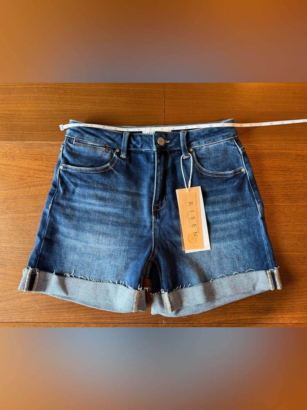 RISEN Women's Dark Blue Rolled Cuff Jean Shorts